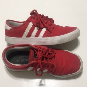 Red Adidas three stripe shoes- kids 4